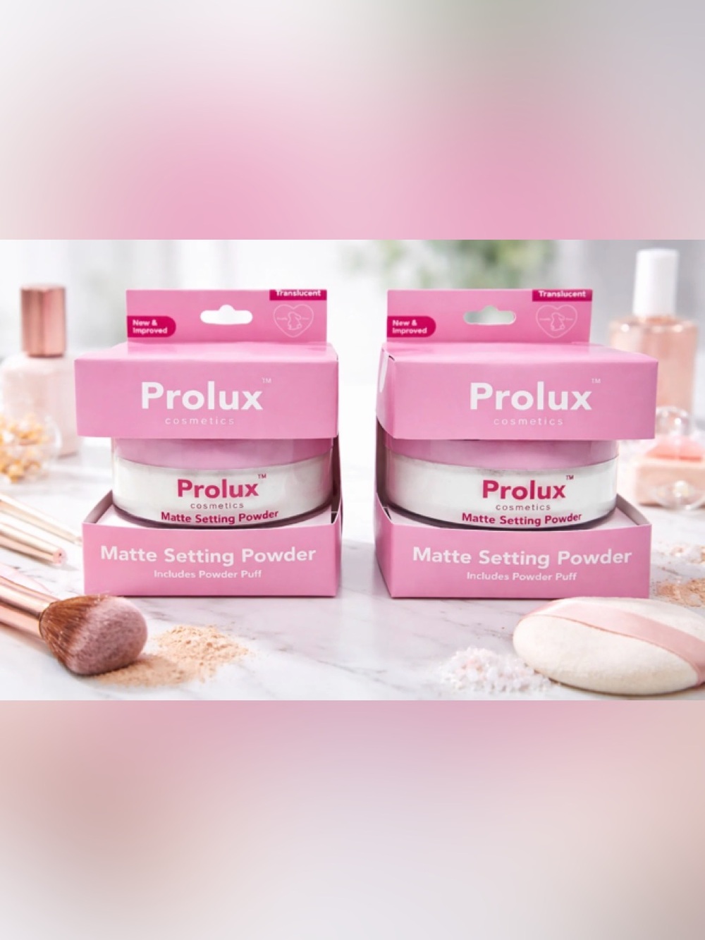 Prolux Cosmetics Matte Setting Powder/ Powder Puff, Shine Control, Smooth Finish